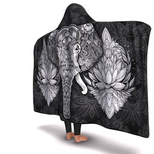 Black Elephant Mandala Hooded Blanket